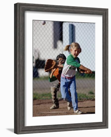 Little Girl Playing Softball-Bob Winsett-Framed Photographic Print