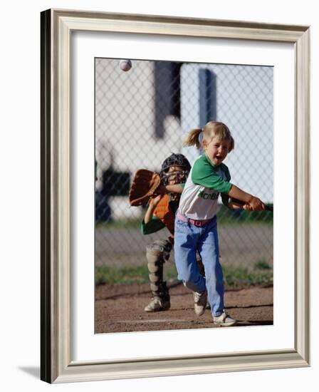 Little Girl Playing Softball-Bob Winsett-Framed Photographic Print