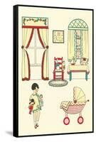 Little Girl, Pram, Neat House-null-Framed Stretched Canvas