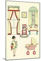 Little Girl, Pram, Neat House-null-Mounted Art Print