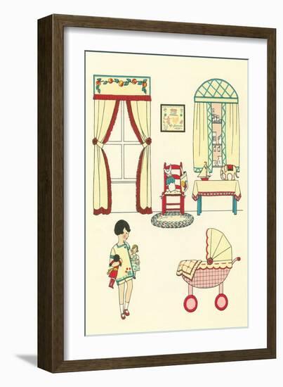 Little Girl, Pram, Neat House-null-Framed Art Print