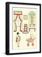 Little Girl, Pram, Neat House-null-Framed Art Print