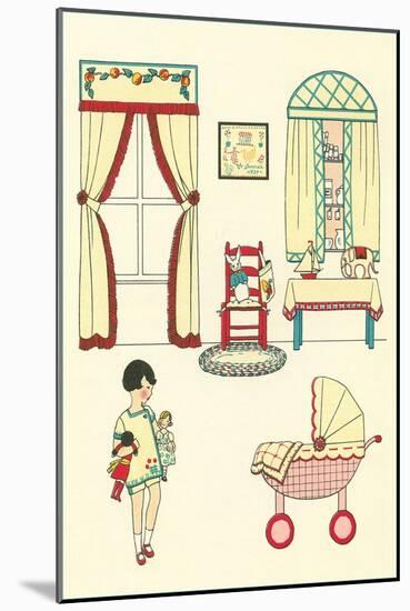 Little Girl, Pram, Neat House-null-Mounted Art Print