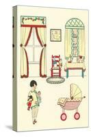 Little Girl, Pram, Neat House-null-Stretched Canvas
