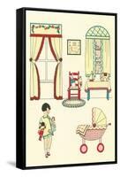 Little Girl, Pram, Neat House-null-Framed Stretched Canvas