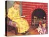 Little Girl Reading to Dolls-null-Stretched Canvas