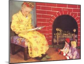 Little Girl Reading to Dolls-null-Mounted Art Print