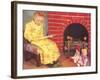 Little Girl Reading to Dolls-null-Framed Art Print