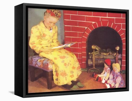 Little Girl Reading to Dolls-null-Framed Stretched Canvas
