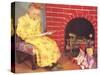 Little Girl Reading to Dolls-null-Stretched Canvas