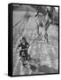 Little Girl Riding Her Tricycle, Leading Francis the Mule-Allan Grant-Framed Stretched Canvas