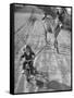 Little Girl Riding Her Tricycle, Leading Francis the Mule-Allan Grant-Framed Stretched Canvas