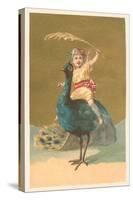 Little Girl Riding Peacock-null-Stretched Canvas