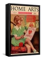 Little Girl Sews a Valentine-null-Framed Stretched Canvas