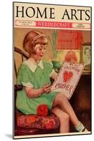 Little Girl Sews a Valentine-null-Mounted Art Print