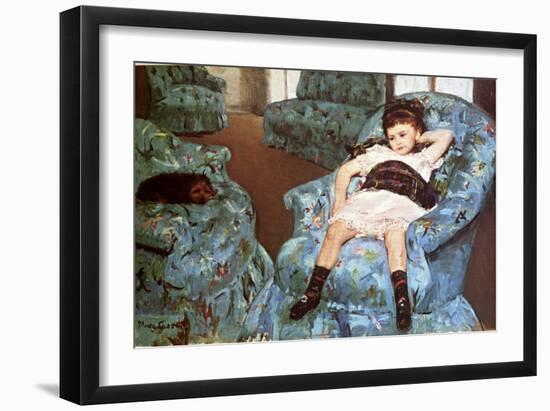 Little Girl Sitting in Blue Arm Chair-Mary Cassatt-Framed Giclee Print