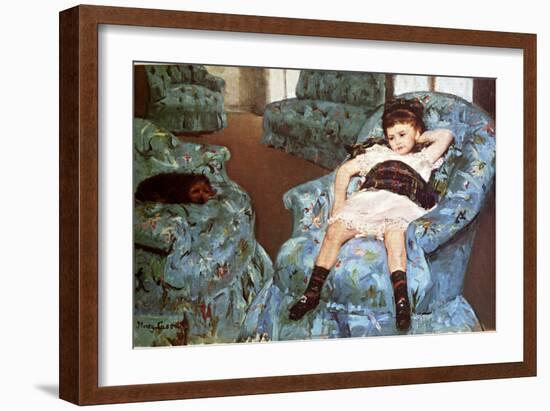 Little Girl Sitting in Blue Arm Chair-Mary Cassatt-Framed Giclee Print