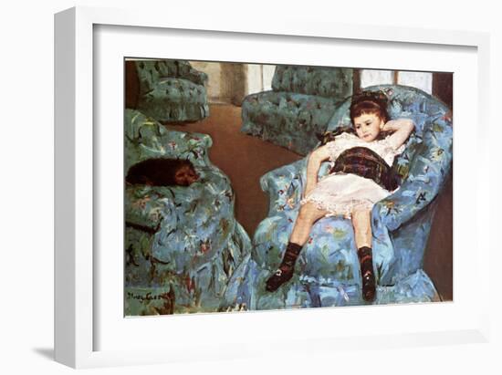 Little Girl Sitting in Blue Arm Chair-Mary Cassatt-Framed Giclee Print