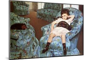 Little Girl Sitting in Blue Arm Chair-Mary Cassatt-Mounted Giclee Print