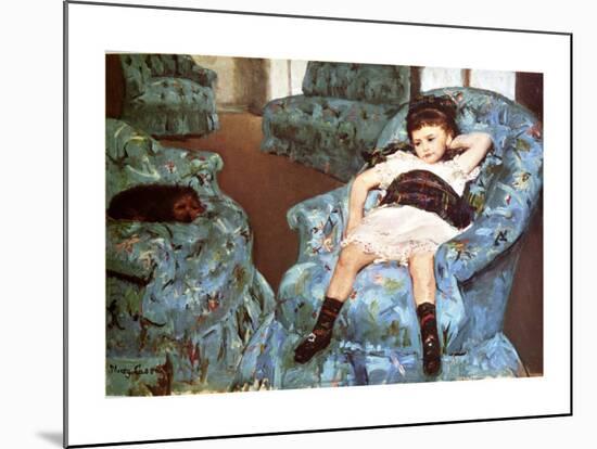 Little Girl Sitting in Blue Arm Chair-Mary Cassatt-Mounted Giclee Print