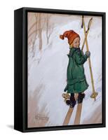 Little Girl Skiing, 1897 watercolor on paper-Carl Larsson-Framed Stretched Canvas