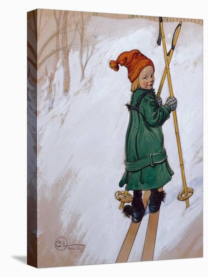 Little Girl Skiing, 1897 watercolor on paper-Carl Larsson-Stretched Canvas