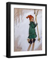 Little Girl Skiing, 1897 watercolor on paper-Carl Larsson-Framed Giclee Print