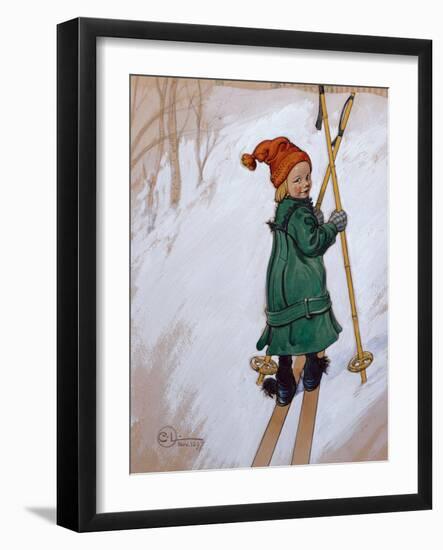 Little Girl Skiing, 1897 watercolor on paper-Carl Larsson-Framed Giclee Print