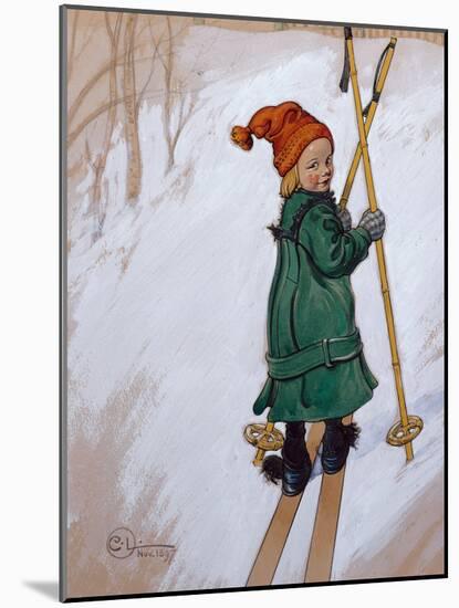 Little Girl Skiing, 1897 watercolor on paper-Carl Larsson-Mounted Giclee Print