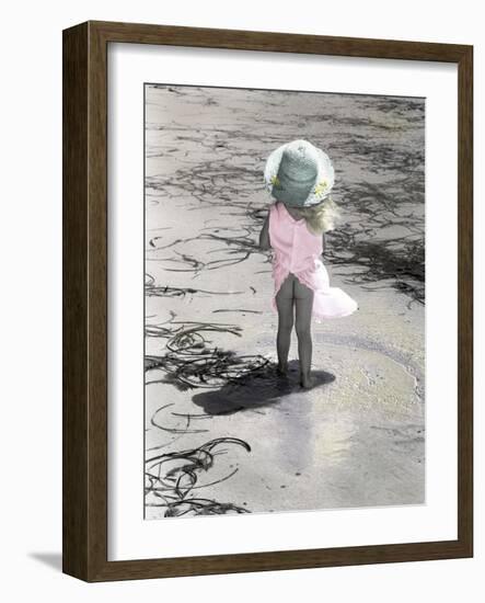 Little Girl Standing at Edge of Water with Pail over Her Head-Nora Hernandez-Framed Giclee Print