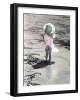 Little Girl Standing at Edge of Water with Pail over Her Head-Nora Hernandez-Framed Giclee Print