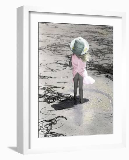 Little Girl Standing at Edge of Water with Pail over Her Head-Nora Hernandez-Framed Giclee Print