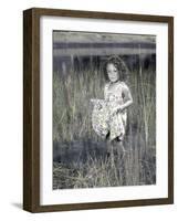 Little Girl Standing in Pond Surrounded by Tall Grass-Nora Hernandez-Framed Giclee Print