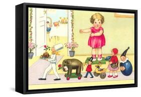 Little Girl Watching Parade of Toys-null-Framed Stretched Canvas