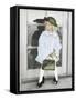 Little Girl Wearing Had and Holding Purse Standing in Front of a Door-Nora Hernandez-Framed Stretched Canvas