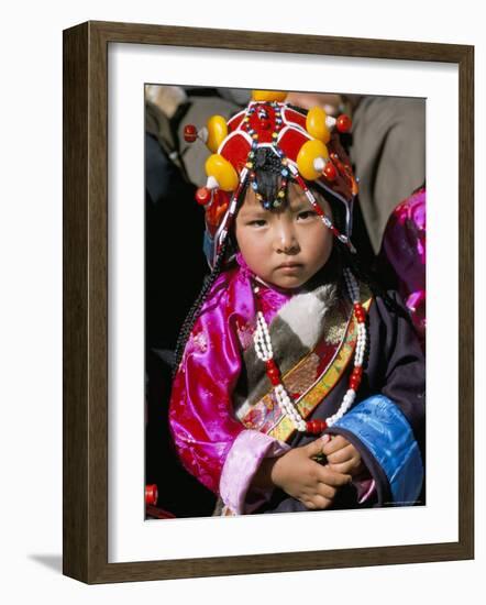 Little Girl Wearing Traditional Amber Jewellery at Yushu, Qinghai Province, China-Occidor Ltd-Framed Photographic Print