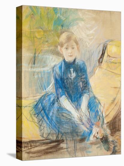 Little Girl with a Blue Jersey, 1886 (Pastel on Canvas)-Berthe Morisot-Stretched Canvas