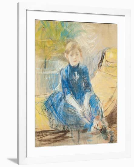 Little Girl with a Blue Jersey, 1886 (Pastel on Canvas)-Berthe Morisot-Framed Giclee Print