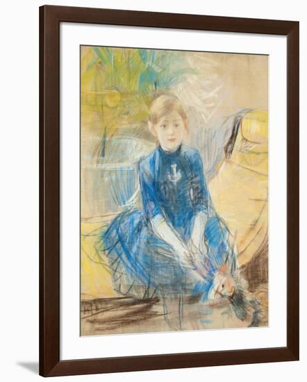 Little Girl with a Blue Jersey, 1886 (Pastel on Canvas)-Berthe Morisot-Framed Giclee Print