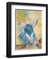 Little Girl with a Blue Jersey, 1886 (Pastel on Canvas)-Berthe Morisot-Framed Premium Giclee Print