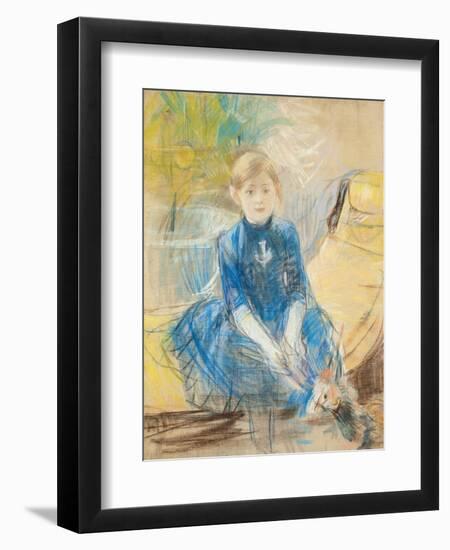 Little Girl with a Blue Jersey, 1886 (Pastel on Canvas)-Berthe Morisot-Framed Premium Giclee Print