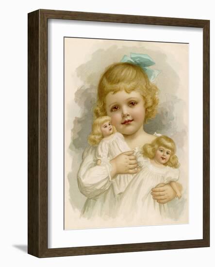 Little Girl with a Blue Ribbon in Her Hair Clutching Her Dolls-Ida Waugh-Framed Photographic Print