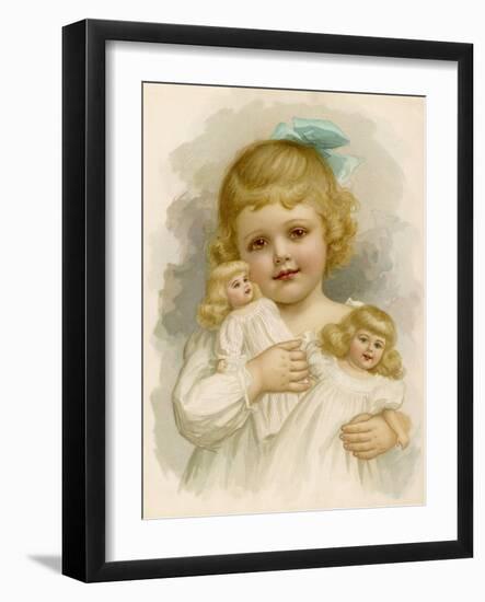 Little Girl with a Blue Ribbon in Her Hair Clutching Her Dolls-Ida Waugh-Framed Photographic Print