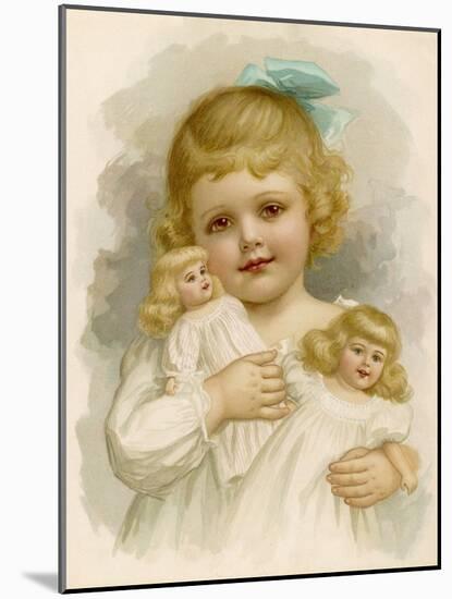 Little Girl with a Blue Ribbon in Her Hair Clutching Her Dolls-Ida Waugh-Mounted Photographic Print