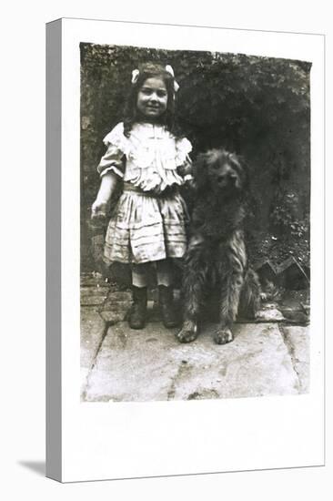 Little Girl with a Dog in a Garden-null-Stretched Canvas