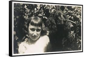 Little Girl with Black Spaniel Dog-null-Framed Stretched Canvas