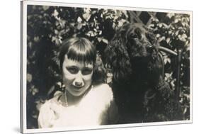 Little Girl with Black Spaniel Dog-null-Stretched Canvas