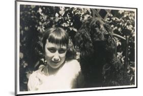 Little Girl with Black Spaniel Dog-null-Mounted Photographic Print