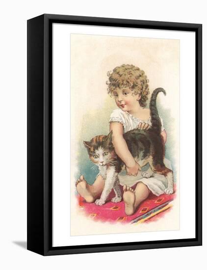 Little Girl with Cat-null-Framed Stretched Canvas