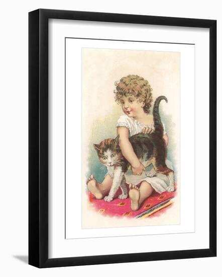 Little Girl with Cat-null-Framed Art Print